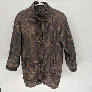 Vintage 80s Abstract Parka Toggle Closure & Zip Padded Shoulders Women 6